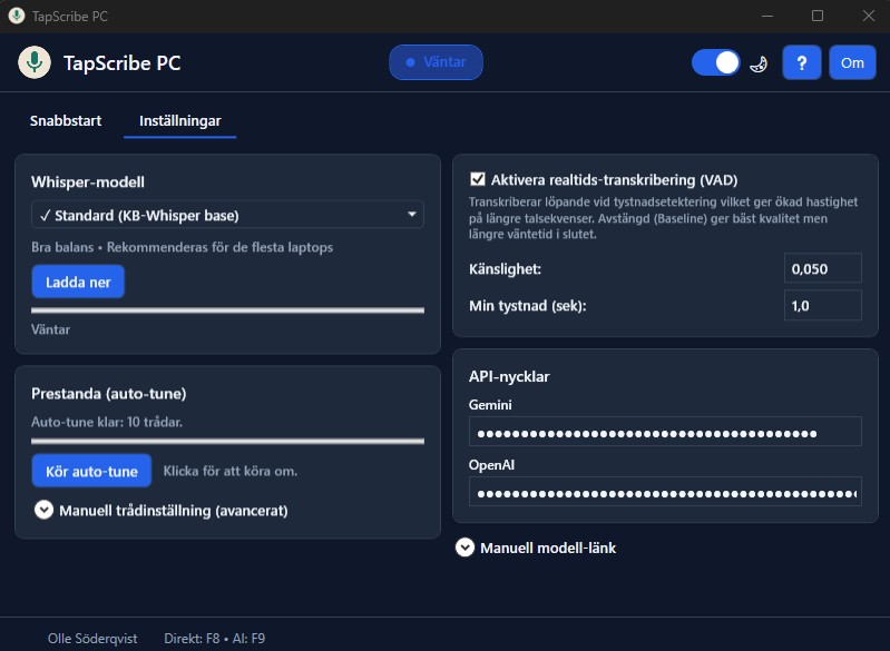 Inställningar & API-val